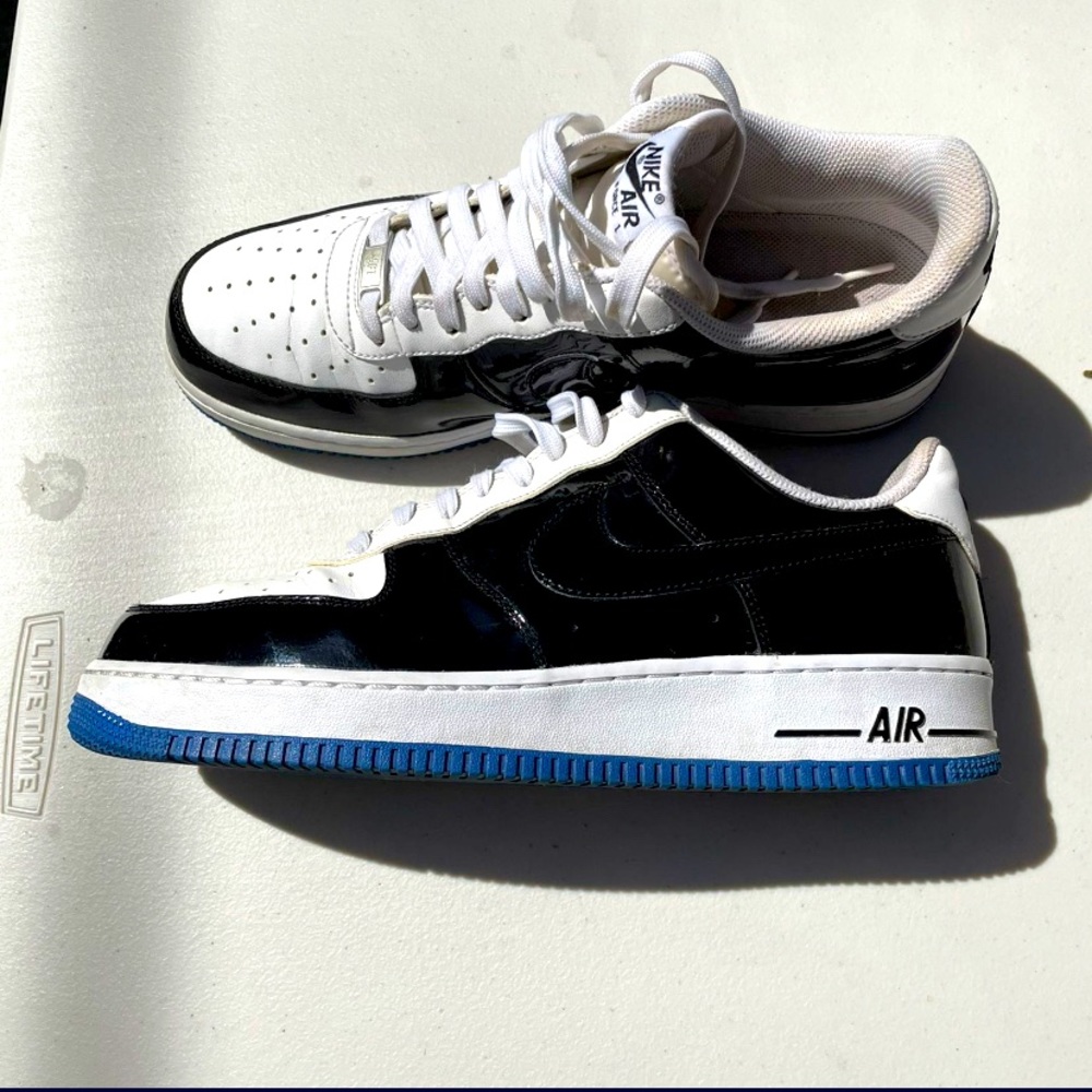 Nike Air Force 1 Black and White with blue